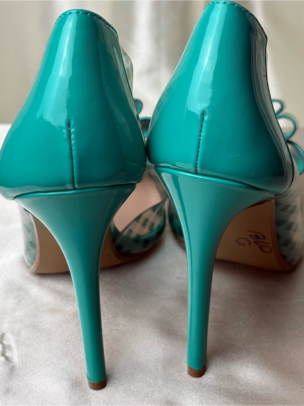 Betsey Johnson Teal Gingham & Clear Vinyl Heels - Picture 8 of 9